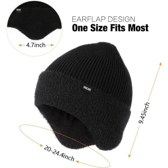 Winter Fleece Line Beanie with Earflap for Men Women, Outdoor Warm - Picture 2 of 7